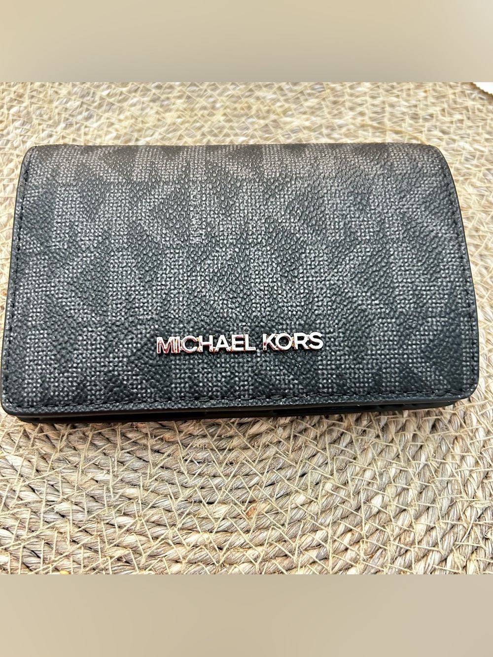 Michael Kors Black Monogram Wallet with Silver Logo